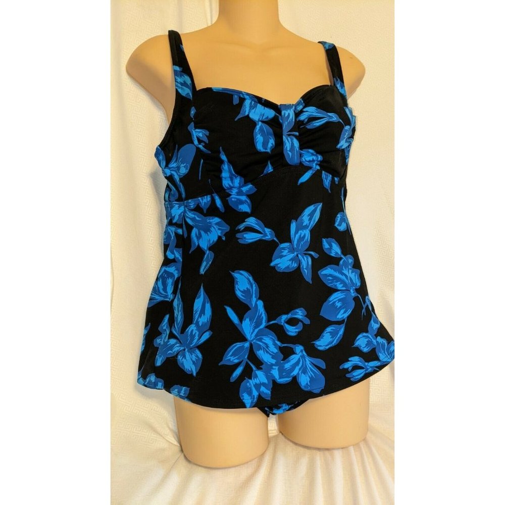 Lands End Sz 8 Two Piece Tankini Top & Bottoms Underwire Blue Swimsuit Bikini